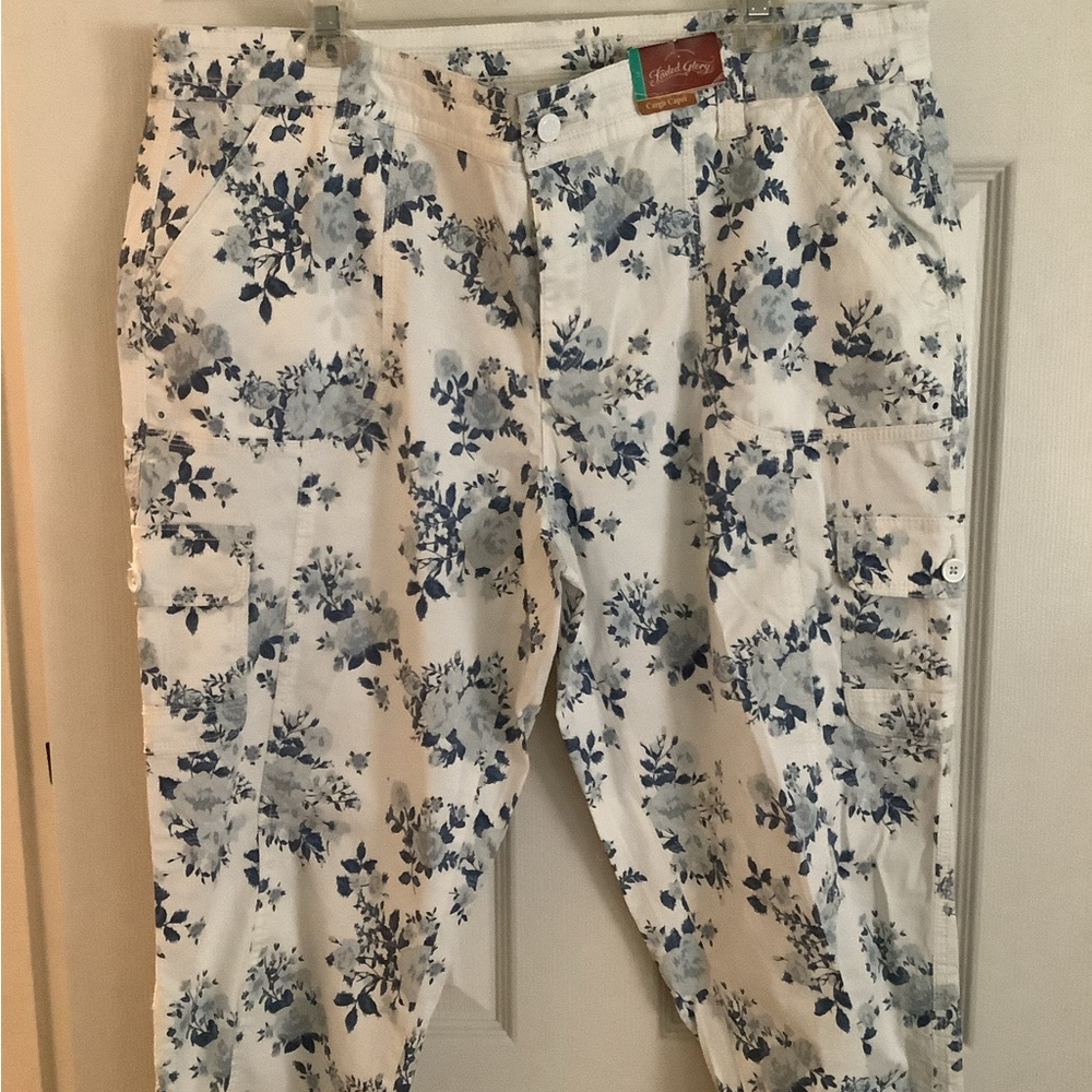 Faded Glory Floral Ankle Pants - Blue and White